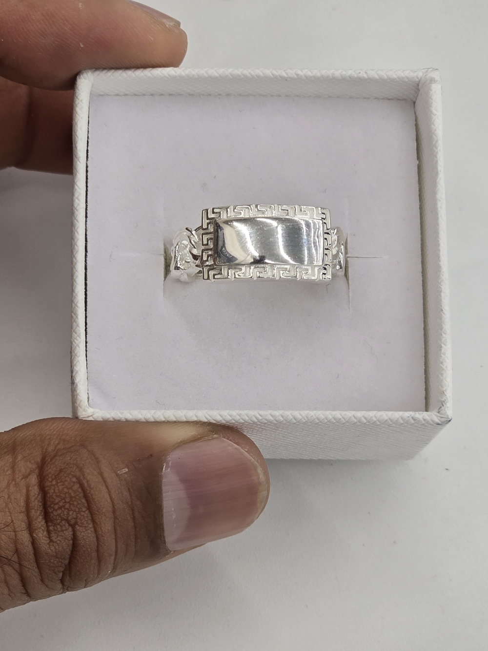 925 Sterling Silver Greek Cut Chino Link Ring